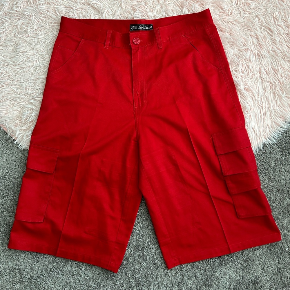 Old Skool Crimson Cotton Mid Rise Cargo Shorts